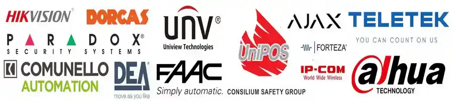 Dahua, AJAX, Hikvision, UNV, DEA, IP-COM, Comunello, Faac, Forteza, UniPos, Teletek, Paradox Security.